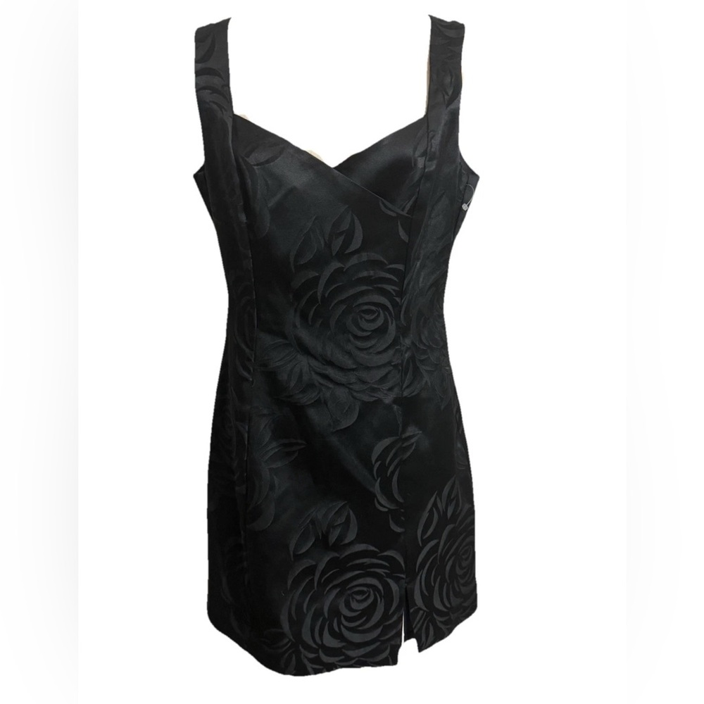 A-List By Wrapper Vintage Black Dress Rose Print Size 9
